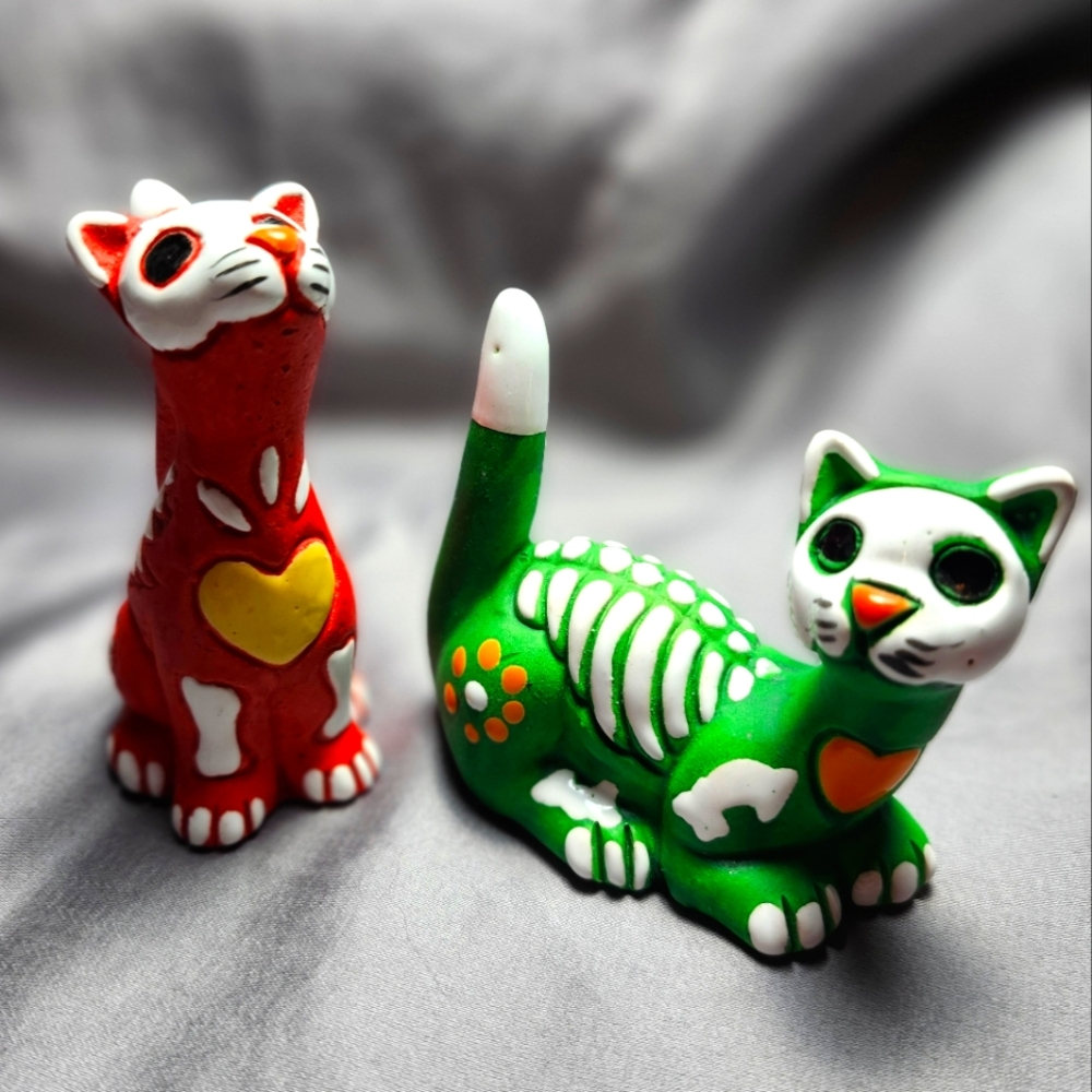 Ceramic Skeleton Cat Pair